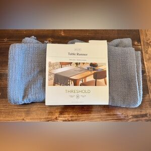 NWT Threshold Gray Cotton Boho Woven Table Runner with Tassels 14”x72”